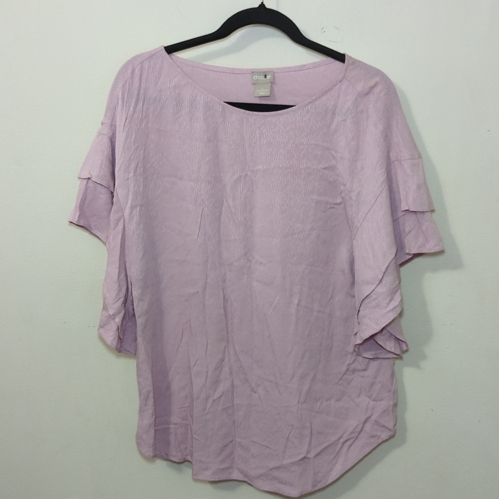 Chico's Flutter Sleeve Blouse Lavender Ruffle Chico's Size 1 Women's Size 8/10